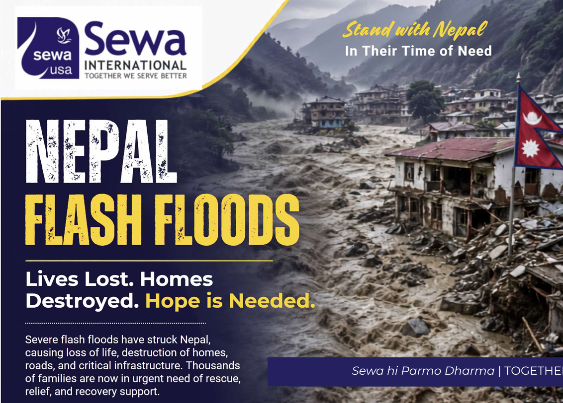 Nepal flood relief humanitarian support provided in partnership with Sewa International